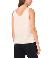 Vince Camuto V-Neck Sleeveless Rhinestone Trim Satin Tank Top