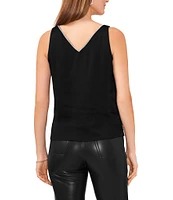 Vince Camuto V-Neck Sleeveless Rhinestone Trim Satin Tank Top