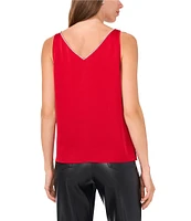 Vince Camuto V-Neck Sleeveless Rhinestone Trim Satin Tank Top