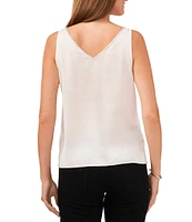 Vince Camuto V-Neck Sleeveless Rhinestone Trim Satin Tank Top