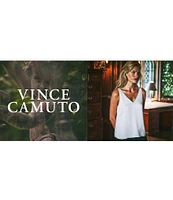 Vince Camuto V-Neck Sleeveless Rhinestone Trim Satin Tank Top