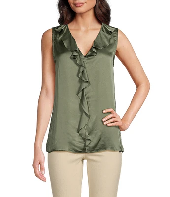 Vince Camuto V-Neck Sleeveless Ruffle Front Blouse