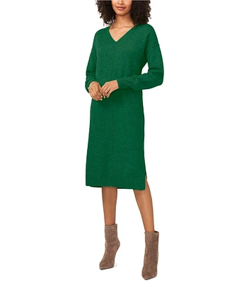 Vince Camuto V-Neckline Long Sleeve Sweater Dress