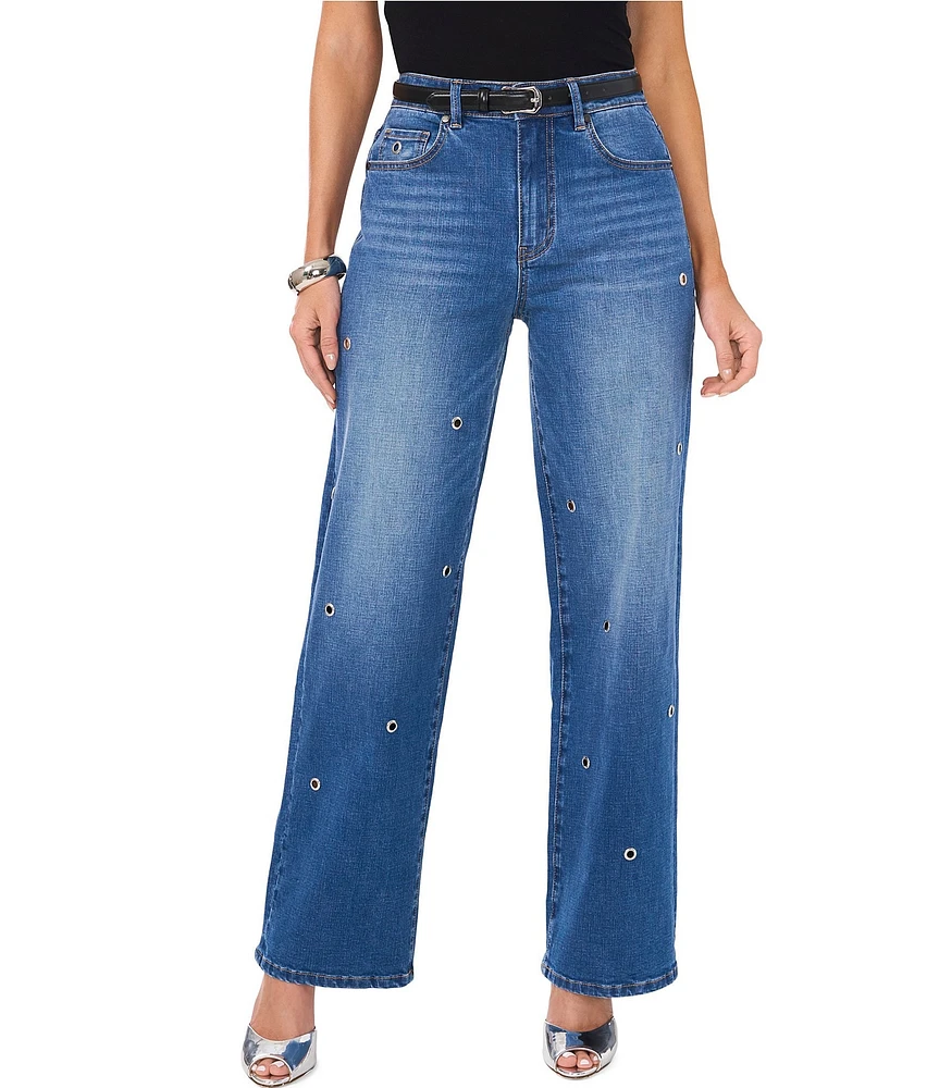 Vince Camuto Wide-Leg Grommet Detail Jeans