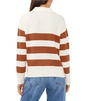 Vince Camuto Wide Striped Long Sleeve Point Collar Ribbed Cuff Knit Sweater