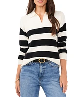 Vince Camuto Wide Striped Long Sleeve Point Collar Ribbed Cuff Knit Sweater