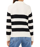 Vince Camuto Wide Striped Long Sleeve Point Collar Ribbed Cuff Knit Sweater