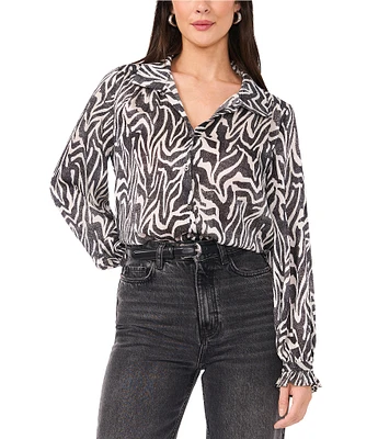 Vince Camuto Wild Zebra Print Point Collar Long Sleeve Satin Yoryu Button Front Shirt