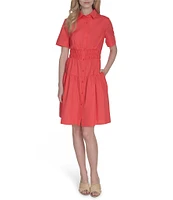 Vince Camuto Woven Collared Short Sleeve Button Front Shirt Dress