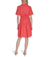Vince Camuto Woven Collared Short Sleeve Button Front Shirt Dress