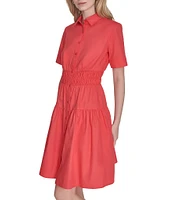 Vince Camuto Woven Collared Short Sleeve Button Front Shirt Dress
