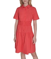 Vince Camuto Woven Collared Short Sleeve Button Front Shirt Dress