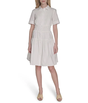 Vince Camuto Woven Collared Short Sleeve Button Front Shirt Dress