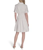 Vince Camuto Woven Collared Short Sleeve Button Front Shirt Dress