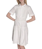 Vince Camuto Woven Collared Short Sleeve Button Front Shirt Dress
