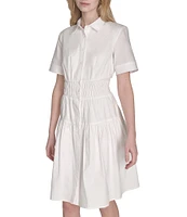 Vince Camuto Woven Collared Short Sleeve Button Front Shirt Dress