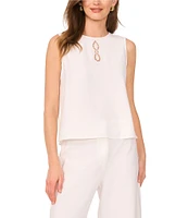 Vince Camuto Woven Crew Neck Sleeveless Coordinating Embroidered Cutout Tank
