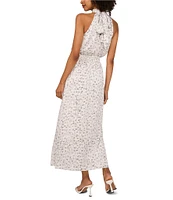 Vince Camuto Woven Floral Print Halter Sleeveless Smocked Waist Blouson Maxi Dress
