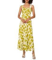 Vince Camuto Woven Floral Print Square Neck Sleeveless Shift Maxi Dress