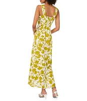 Vince Camuto Woven Floral Print Square Neck Sleeveless Shift Maxi Dress
