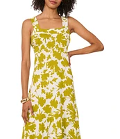 Vince Camuto Woven Floral Print Square Neck Sleeveless Shift Maxi Dress