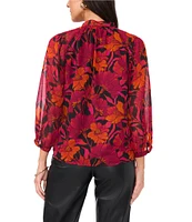 Vince Camuto Woven Floral Print V-Neck 3/4 Raglan Sleeve Blouse