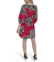 Vince Camuto Woven Floral Print V-Neck 3/4 Sleeve Sheath Dress