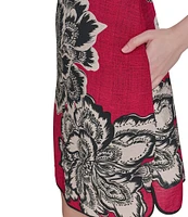 Vince Camuto Woven Floral Print V-Neck 3/4 Sleeve Sheath Dress