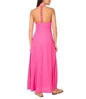 Vince Camuto Woven Halter Neck Sleeveless Beaded Maxi Dress