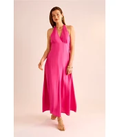 Vince Camuto Woven Halter Neck Sleeveless Beaded Maxi Dress