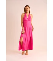 Vince Camuto Woven Halter Neck Sleeveless Beaded Maxi Dress