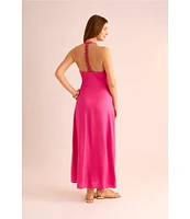 Vince Camuto Woven Halter Neck Sleeveless Beaded Maxi Dress