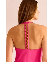 Vince Camuto Woven Halter Neck Sleeveless Beaded Maxi Dress