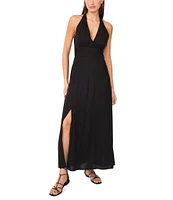 Vince Camuto Woven Halter Neck Sleeveless Beaded Maxi Dress
