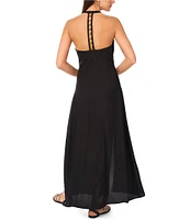 Vince Camuto Woven Halter Neck Sleeveless Beaded Maxi Dress