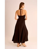 Vince Camuto Woven Halter Neck Sleeveless Beaded Maxi Dress