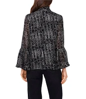 Vince Camuto Woven Mock Neck Long Flounce Sleeve Tie Front Blouse