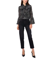 Vince Camuto Woven Mock Neck Long Flounce Sleeve Tie Front Blouse