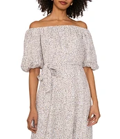 Vince Camuto Woven Off-Shoulder Puff Short Sleeve A Line Midi Dress