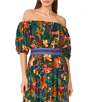 Vince Camuto Woven Off-The-Shoulder Bubble Sleeve Smocked Embroidered Blouson Maxi Dress