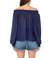Vince Camuto Woven Off-The-Shoulder Long Sleeve Button Front Blouse