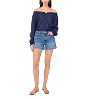Vince Camuto Woven Off-The-Shoulder Long Sleeve Button Front Blouse