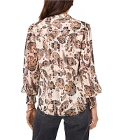 Vince Camuto Woven Paisley V-Neck Long Sleeve Smock Cuff Blouse