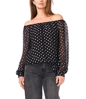 Vince Camuto Woven Polka Dot Off-The-Shoulder Long Sleeve Blouse