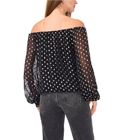 Vince Camuto Woven Polka Dot Off-The-Shoulder Long Sleeve Blouse