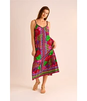 Vince Camuto Woven Printed Braided Scoop Neck Sleeveless Midi Dress