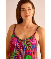 Vince Camuto Woven Printed Braided Scoop Neck Sleeveless Midi Dress