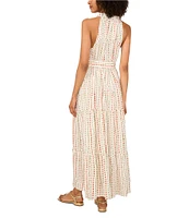 Vince Camuto Woven Printed Collared Sleeveless Belted Printed Shirt Dress