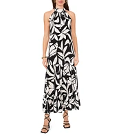 Vince Camuto Woven Printed Halter Neckline Sleeveless Tiered Maxi A-Line Dress