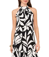 Vince Camuto Woven Printed Halter Neckline Sleeveless Tiered Maxi A-Line Dress